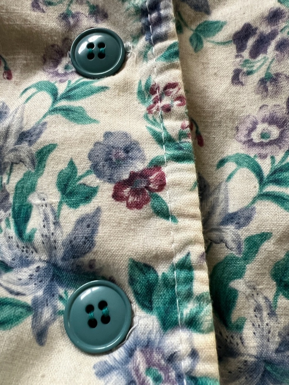 Floral Midi Dress in Cream with Green & Blue Print - Picture 7 of 7